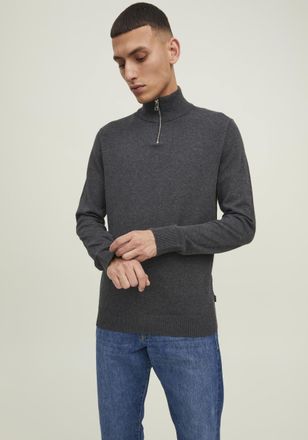 Jack & Jones Strickpullover JACK & JONES EMIL KNIT HALF ZIP, Herren, Gr. XS, grau (dunkelgrau meliert), Feinstrick, Obermaterial: 60% Baumwolle, 20% Nylon, 20% Vis