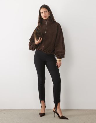 Asos co-ord giacca in suedette con mezza zip color cioccolato-Marrone