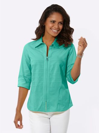 Casual Looks Hemdbluse CASUAL LOOKS, Damen, Gr. 36, blau (blaugr&uuml;n), 97% Baumwolle, 3% Elasthan, unifarben, Blusen Hemdbluse