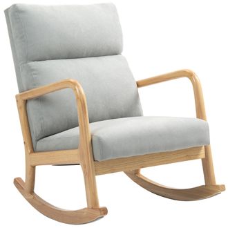OEM Mecedora Tapizada En Lino Silla Mecedora Con Patas De Madera De Caucho Y Reposabrazos Carga 150 Kg Gris