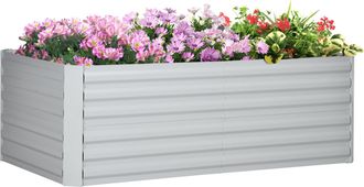 OUTSUNNY Galvanised Steel Outdoor Raised Bed w/ Reinforced Rods - Light Grey | TJ Hughes