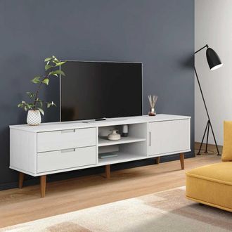 vidaXL Vidaxl - Mueble De Tv Molde Madera Maciza De Pino Blanca 158x40x49 Cm