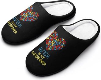 Generic Autism Is My Superpower Mens Slippers Slip On Comfortable Fleece Cotton House Shoes Winter