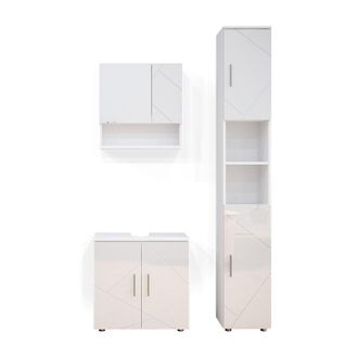 Vicco Conjunto De Muebles De Ba&ntilde;o Irma, Blanco Alto Brillo, 3 Partes, Con Mueble Alto, Vicco