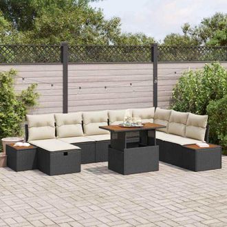 vidaXL Vidaxl - Conjunto De Sof&aacute; De Jard&iacute;n Con Coj&iacute;n 9 Pcs Negro Polirat&aacute;n