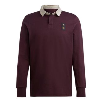 adidas Mens adidas Solid Color Brand Logo Casual Long Sleeves Dark Sauce Purple Polo Shirt HC1274