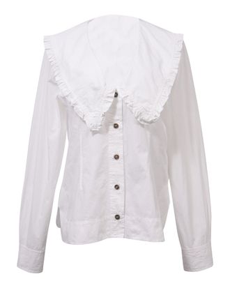 Ganni Ganni Maxi Ruffled Collar Top in White Cotton