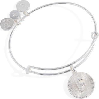 Alex and Ani Pave Starburst Texture Initial Bangle Bracelet in Silver - F at Nordstrom
