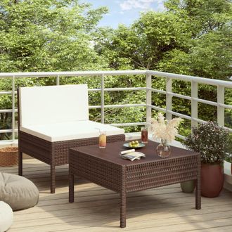 vidaXL Set De Muebles De Jard&iacute;n 2 Piezas Con Cojines Rat&aacute;n Pe Marr&oacute;n Vidaxl
