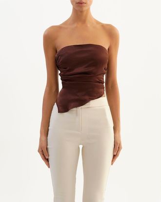 LaMarque BAILA | Asymmetric Satin Scarf Top in Brown at Nordstrom, Size X-Small/small