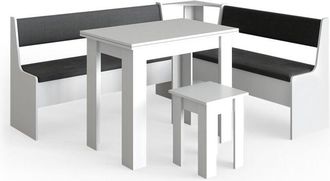 Vicco Conjunto con banco esquinero Roman, Blanco, 180 x 41.5 cm con mesa