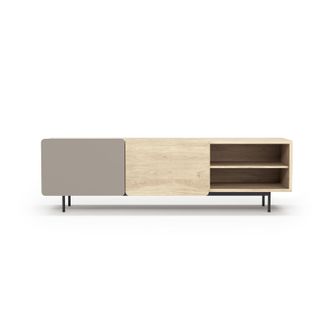 HERDASA Mueble Tv, Colecci&oacute;n Biscuit, En Melamina Con 2 Puertas Y 2 Estantes Abiertos En Un Extremo. Roble-arena-roble