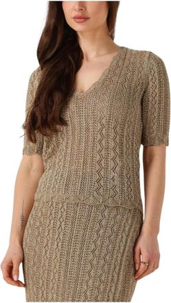 Twinset Gouden Glamour Top voor zonnige dagen - Dames - V-hals truien - Geel - XL - Linnen - Truien & Vesten