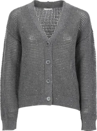 PESERICO Grey Perforated Sequin Cardigan