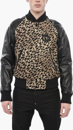 Dsquared2 Virgin Wool Bomber with Animal-Print and Snap Buttons Dsquared2