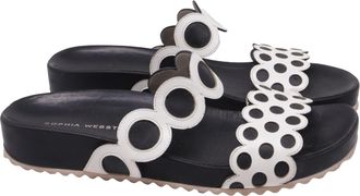Sophia Webster Perforated Slide Sandals in Black and White Leather
