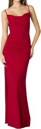 Cotton Candy L.A. Malena Cowl Ruched Side Strappy Maxi Dress In Crimson