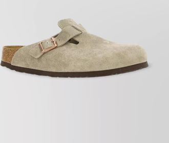 Birkenstock taupe suede mules buckle strap