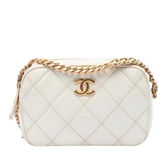 Chanel Pre-owned Quilted Caviar Camera Bag - Dames - Pre-owned - Wit - Maat: ONE Size Leer