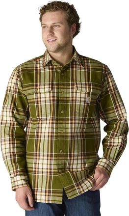 Carhartt Work in Progress Flannel Shirt Men Green Plaid 100% Cotton Loose Fit Heavyweight JAX1744