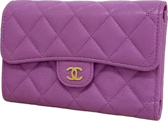 Chanel Purple Grained Calfskin Wallet (Tri-Fold) (Pre-Owned)