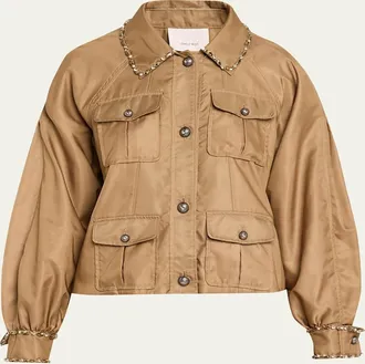 Cinq &agrave; Sept Rhinestone Chain Utility Jacket