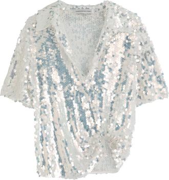 CHRISTOPHER ESBER Opaline Sequin-embellished Open-knit Polo Shirt - Silver - 6 (UK6 /xs)