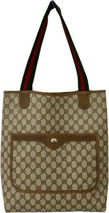 Gucci Brown Green Red Color Leather Pvc Shoulder Bag Tote Bag (Pre-Owned)