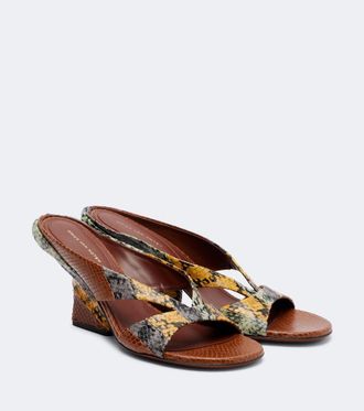 Dries Van Noten Snake-effect leather wedge sandals