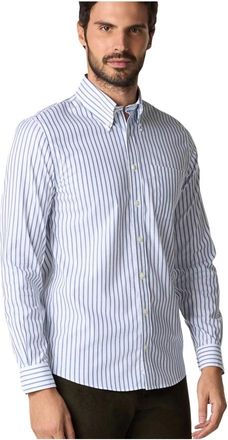 Brooks Brothers Gestreepte Slim Fit Katoenen Dress Shirt met Button-Down Kraag - Heren - Zakelijke Overhemden - Blauw - 4XL - Katoen - Overhemden