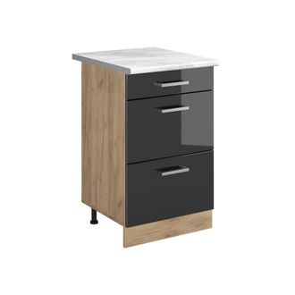 Vicco Mueble Bajo De Cocina R-line, Antracita Alto Brillo/roble Dorado, 50 Cm Encimera M&aacute;rmol, Vicco