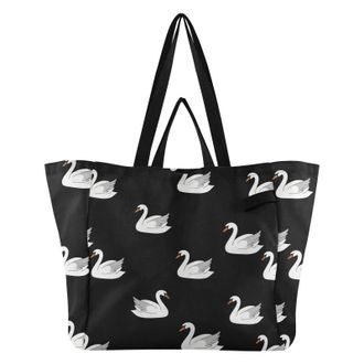 Generic Swans Birds Black pattern Reusable Canvas Tote Bag, Heavy Duty Grocery Shopping Bag with Hard Bottom Double Handles Large Capacity Work Groceries Trav