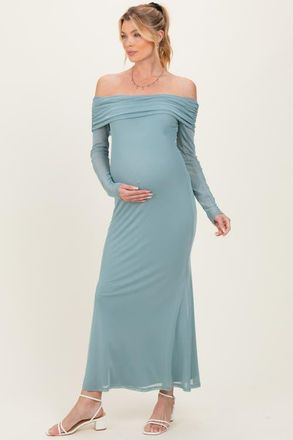 Pinkblush Mesh Overlay Off Shoulder Long Sleeve Midi Dress in Light Blue at Nordstrom, Size Medium