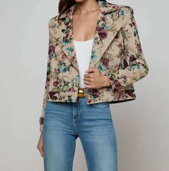 L'agence Xoey Cropped Trench Coat In Multi Floral Tapestry