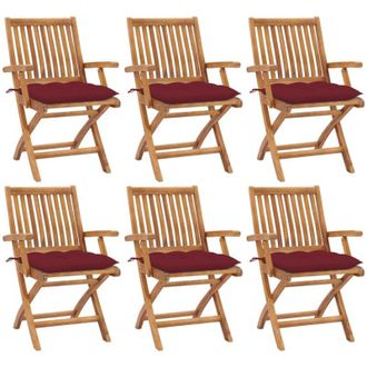 vidaXL Sillas De Jard&iacute;n Plegables 6 Uds Madera Maciza Teca Con Cojines Vidaxl