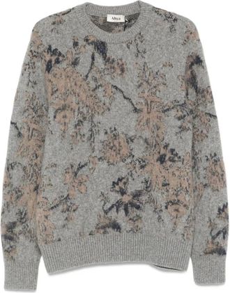 Altea Round-neck Knitwear, male, Gray, Size: XL Grey Floral Wool Sweater Crew Neck