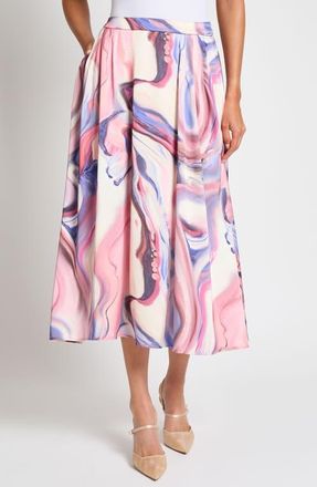 Misook Heritage Fit Watercolor Crepe Maxi Skirt in Viola Multi at Nordstrom, Size Xx-Small