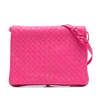 Bottega Veneta Pre-owned Womens Nappa Intrecciato Flap Crossbody - Dusty Pink Leather - One Size