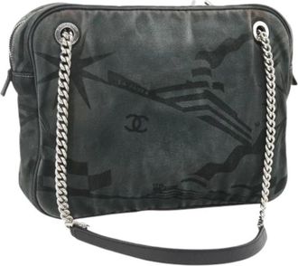 Chanel Pre-owned Vintage Canvas Schoudertas - Dames - Vintage Schoudertas - Zwart - ONE Size - Leer - Vintage