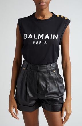 Balmain Cotton Logo Graphic Tank in Black/White at Nordstrom, Size X-Small