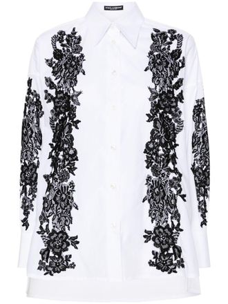 Dolce & Gabbana lace-trim cotton shirt - White