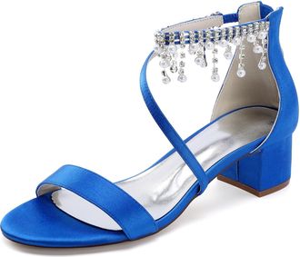 Generic Wedding Shoes Womens Low Heels Open Toe Chunky Heel Bridal Shoes Prom Evening Formal Party Shoes 4.5Cm,Royal Blue,10 UK