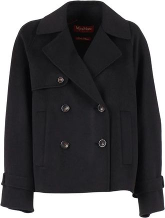 Max Mara Nupar Korte Dubbele-Rij Jas van Wolmix - Dames - Mantel - Zwart - S - Wol - Jassen