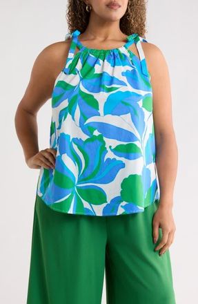 Sugarlips Pansie Floral Marra Top in White Blue Green at Nordstrom, Size 2 X