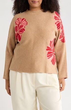 Joseph A Floral Diamond Jacquard Sweater in Diamond Floral Camel at Nordstrom Rack, Size 2X
