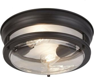 Searchlight Glasgow 2 Light Flush Black, Clear Glass - Searchlight