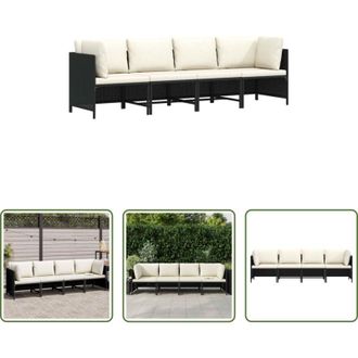 vidaXL vidaXL Polyrattan - Divano da Giardino a 4 Posti con Cuscini Nero in Polyrattan