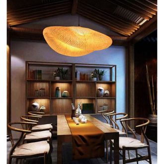 OEM Lampada A Sospensione Lampada A Sospensione Vintage In Bamb&ugrave; Naturale E Rattan Intrecciato Lampada A Sospensione Creativa Nostalgica Regolabile E27 La