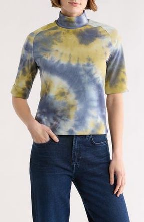 Go Couture Mock Neck Short Sleeve Sweater in Blue Splash at Nordstrom Rack, Size X-Large