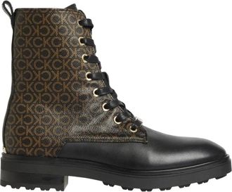 Calvin Klein Cleat Biker Boot - Mix - Dames - Veterlaarzen - Zwart - 37 EU - Leer - Schoenen